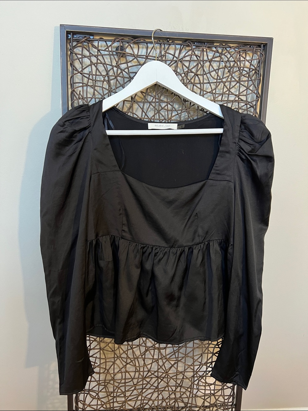 Mustard Seed Dark Academia GothBlack Satin Peplum Babydoll Blouse Square Neck S